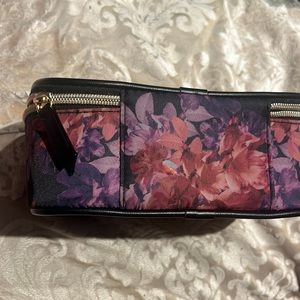 Floral, purple and black zippered travel case